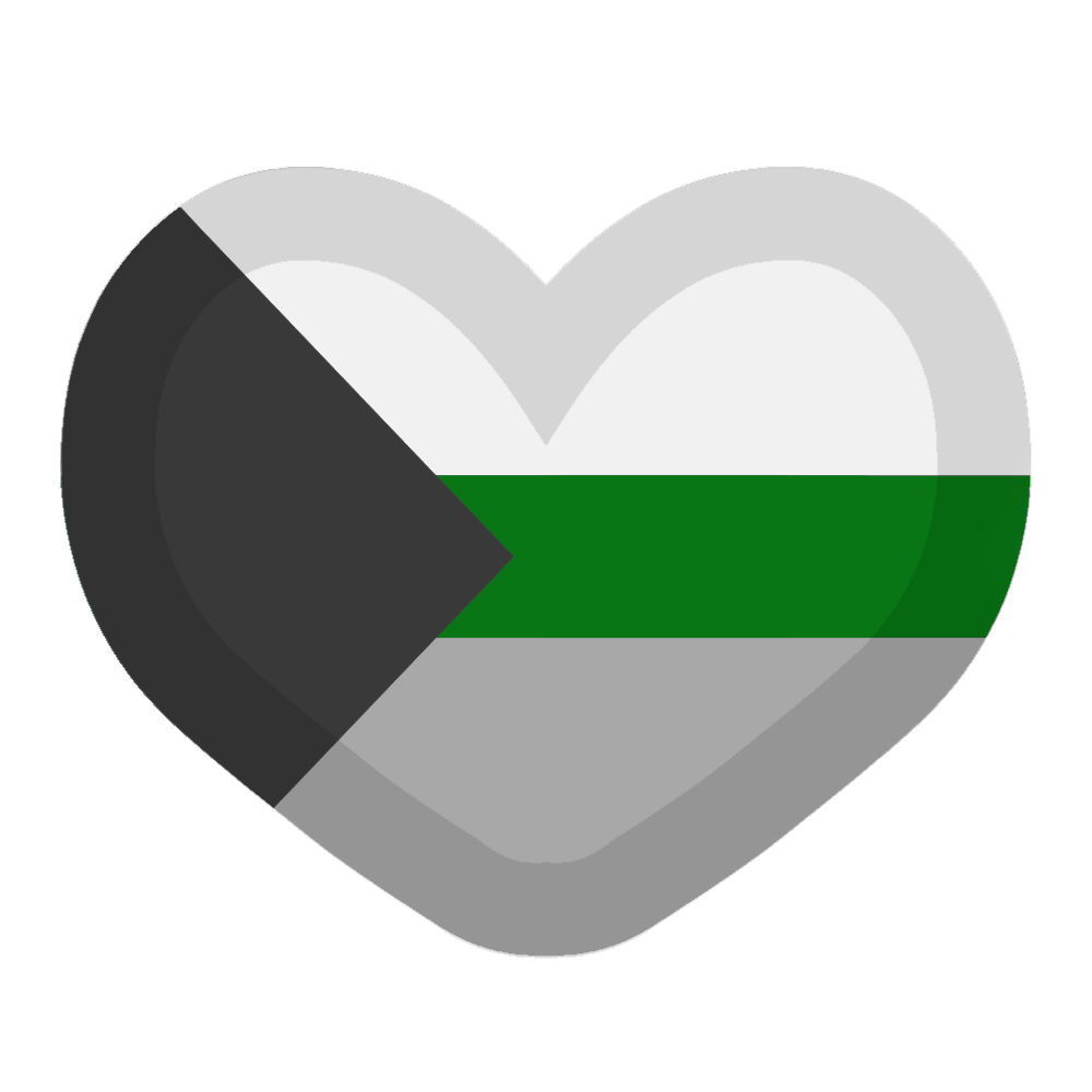  A heart with the colours of the demiromantic pride flag with a slightly darkened outline 